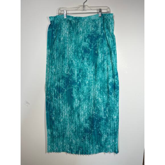 Michael Kors Turquoise Water Print Pleated Maxi Long Skirt Pull On Size L Flowy - Picture 8 of 12